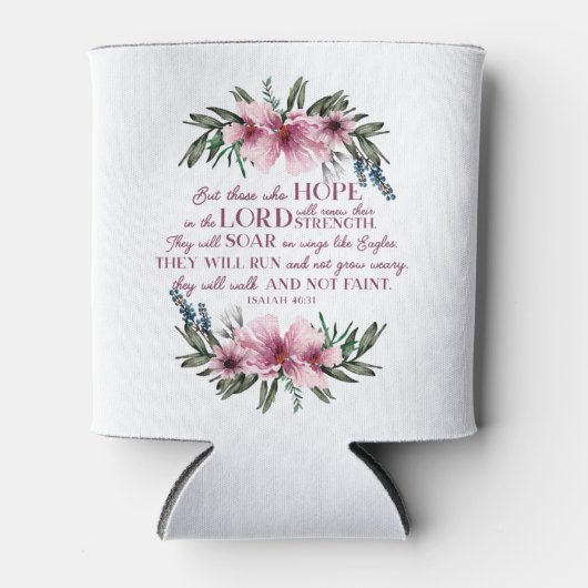 Bibel Verse Isaiah 40 Pink Floral Dosenkühler (Vorderseite)