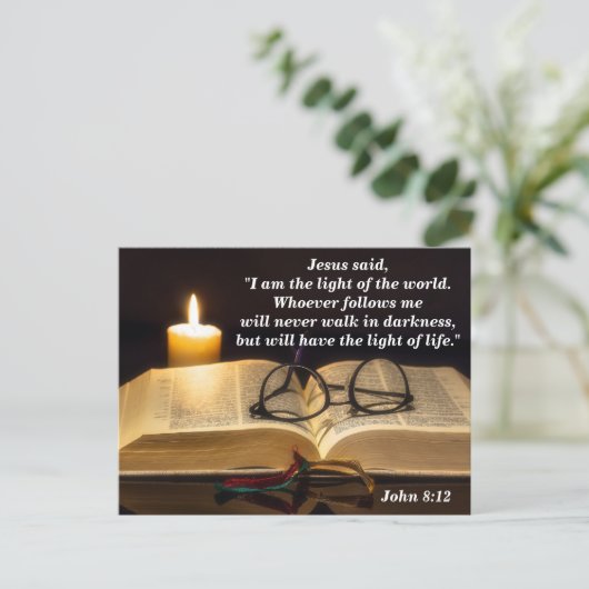 Bibel Verse Johannes 8:12 Jesus ist das Licht der  Postkarte (Stehend Vorderseite)