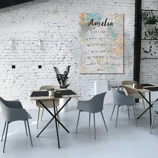 Bibel Verse, John 14:27 WIth Name, Boho Floral Wandteppich