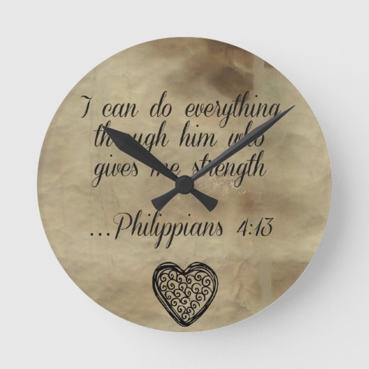 Bibel Verse Philippianer 4:13 Runde Wanduhr (Vorderseite)