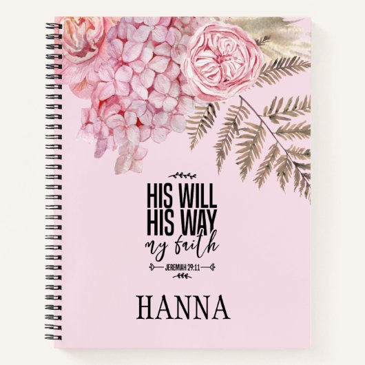Bibel Verse Pink Blush Pampas Grass Notebook Notizblock (Vorderseite)