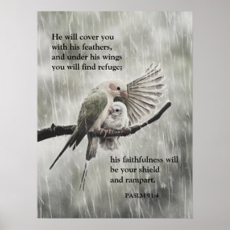 Bibel Verse Psalm 91:4 - Christlicher Glaube Poster
