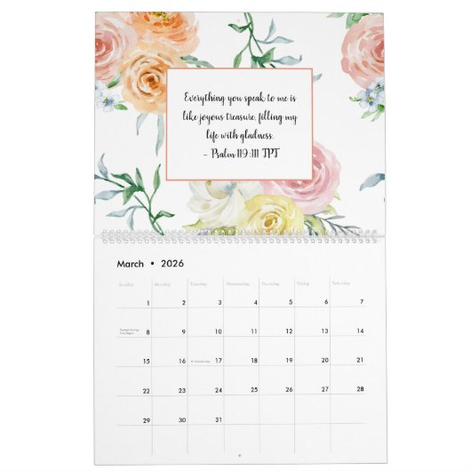 Bibel Verse Scripting Aquarellfarben Monatlich  Kalender (Mär 2026)