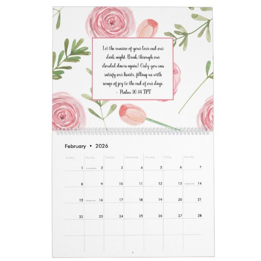 Bibel Verse Scripting Aquarellfarben Monatlich Kalender (Feb 2026)