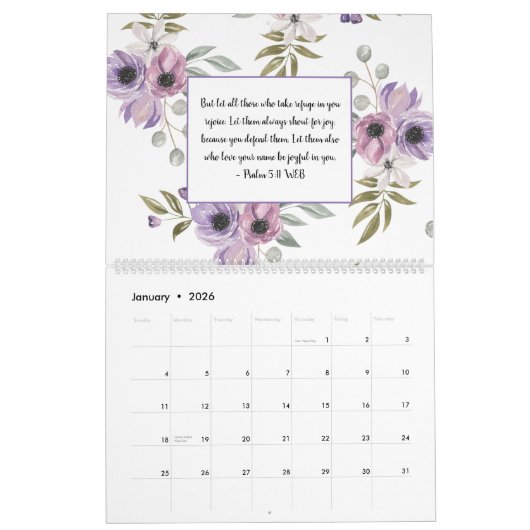 Bibel Verse Scripting Aquarellfarben Monatlich Kalender (Jan 2026)