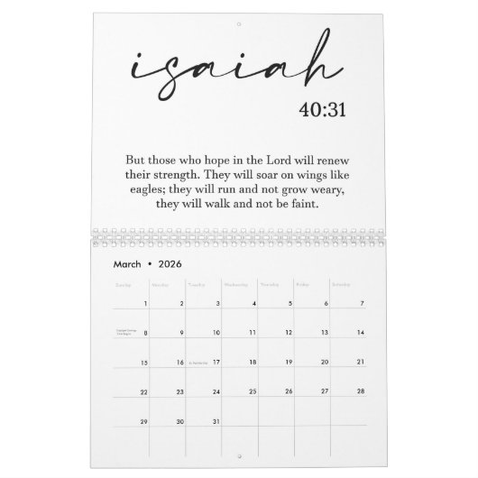 Bibel Verse Zwei Seiten Medium Weißer Kalender (Mär 2026)