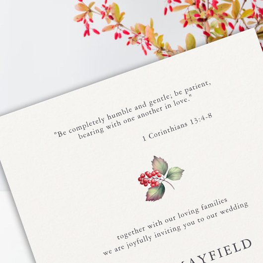 Bibel Zitat Minimal Winter Berries Elegante Hochze Einladung