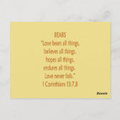 Bibelbären~Liebe Bären Alle~Scripture~Flashcard Postkarte (Rückseite)