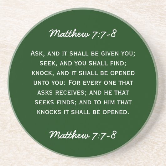 Bibeldurchgang Matthew-7:7 - 8 im weißen Text Sandstein Untersetzer (Vorne)