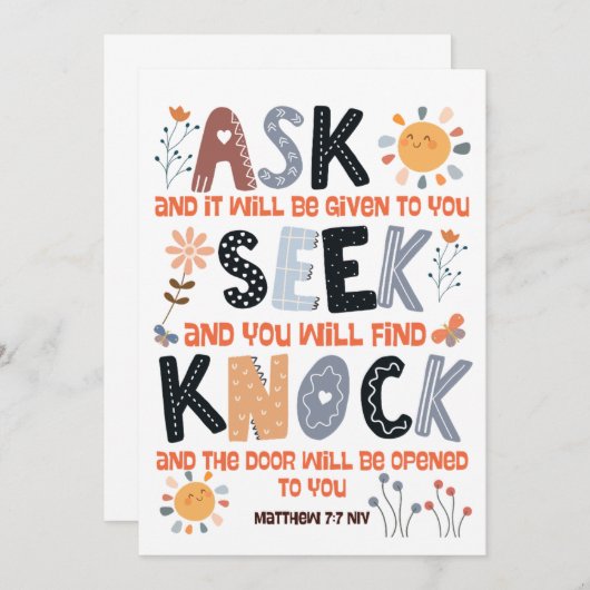 Bibelkarte mit Schrift Matthew 7:7 (Vorne/Hinten)