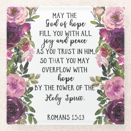 Bibelkomödie Römer plumpfen rosa Blumenschrift Glasuntersetzer (Vorderseite)