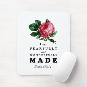 Bibelspruch Furchtbar und wunderbar gemacht Rose Mousepad