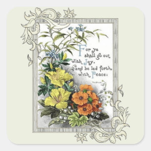 Bibelspruch mit Blumen Quadratischer Aufkleber