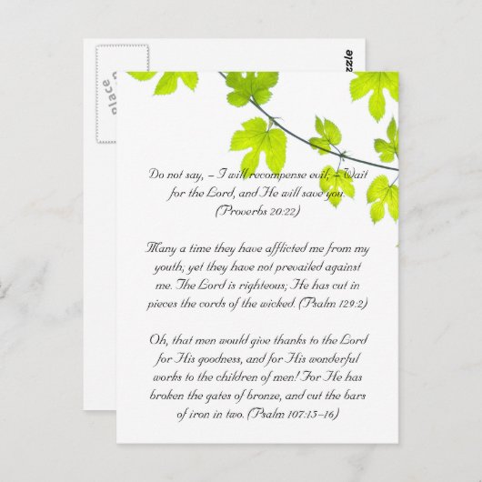 Bibelstelle, grüne Blätter Postkarte (Vorne/Hinten)