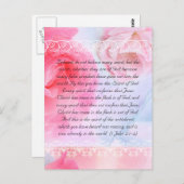 Bibelstelle, rosa Rosen auf blau Postkarte (Vorne/Hinten)