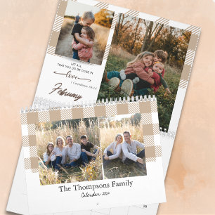 Bibelvers Beige Büffelkariert Familienfoto Kalender
