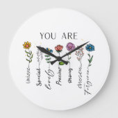 Bibelvers Inspiration Wildblumen-Affirmation Große Wanduhr (Vorderseite)