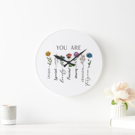 Bibelvers Inspiration Wildblumen-Affirmation Große Wanduhr (Zuhause)