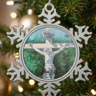 Bibelvers Kruzifix Grund Für Saison Schneeflocken Zinn-Ornament
