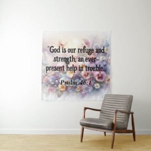 Bibelvers Psalmen Typografie floral Aquarell Wandteppich