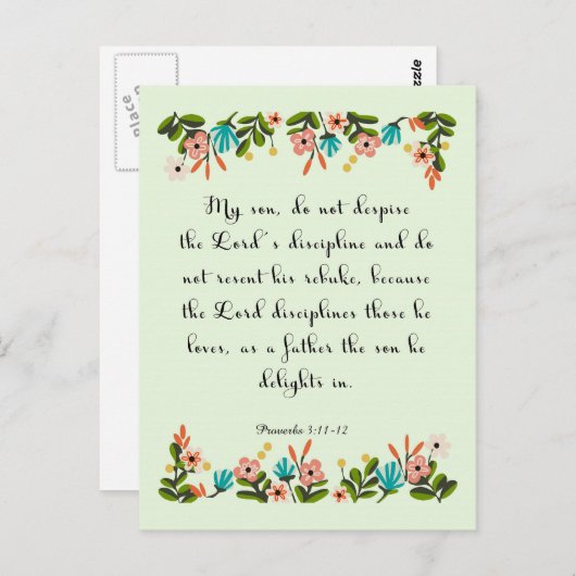 Bibelverse Art - Sprichwörter 3:11-12 Postkarte (Vorne/Hinten)