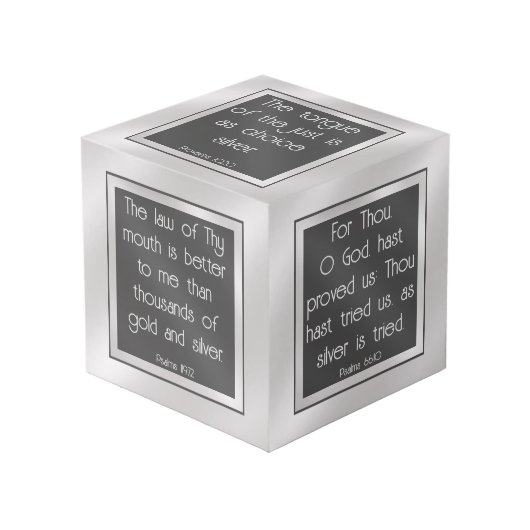 Bibelverse auf Silber Würfel (Vorderseite Schrägansicht)
