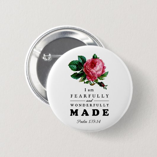 Bibelverse aus Angst und wunderbar gemachte Rose Button (Vorne & Hinten)