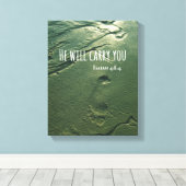 Bibelverse: Er wird Sie mit Footprints führen Leinwanddruck (Insitu (Holzboden))