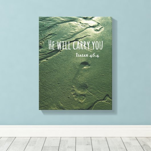 Bibelverse: Er wird Sie mit Footprints führen Leinwanddruck (Insitu (Holzboden))