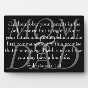 Bibelverse für Mama & Vater Ephesians 6:1-3-Plaket Fotoplatte