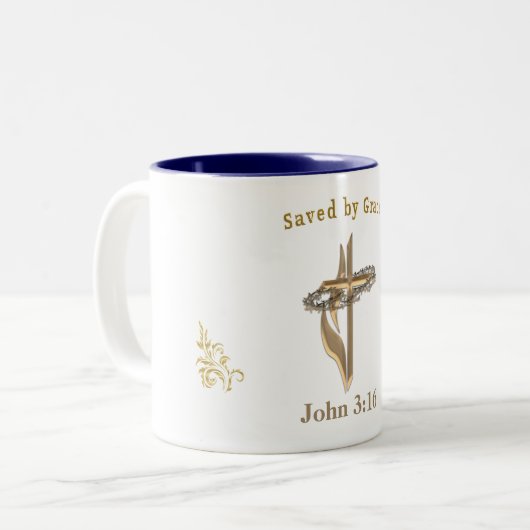 Bibelverse gerettet von Grace Zweifarbige Tasse (Vorderseite Links)
