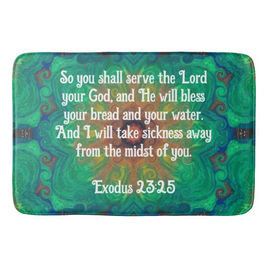 Bibelverse Heilung Bibel Zitat Exodus 23:25 Badematte (Vorderseite)