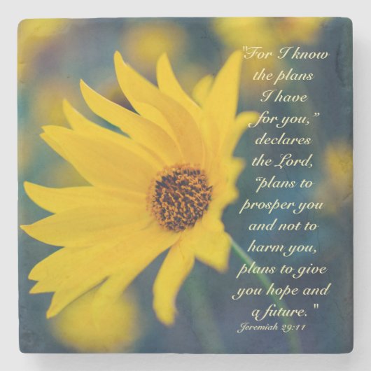 Bibelverse Jeremiah 29:11, Gelbe Wildblume Steinuntersetzer (Vorderseite)