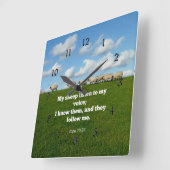 Bibelverse, John 10:27, Schafe, Quadratische Wanduhr (Winkel)