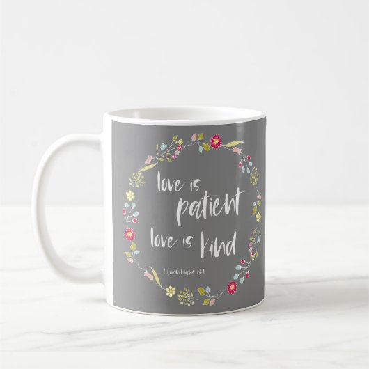 Bibelverse: Liebe ist geduldig, Liebe ist freundli Kaffeetasse (Links)