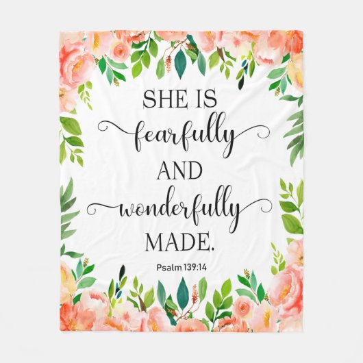 Bibelverse Peach Floral Fleece Blanket (Vorderseite)