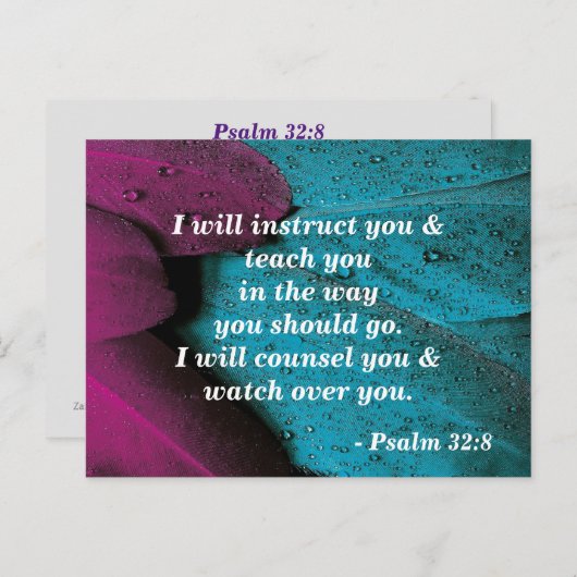 Bibelverse Postkarte Psalm 32:8 Belehrung (Vorne/Hinten)