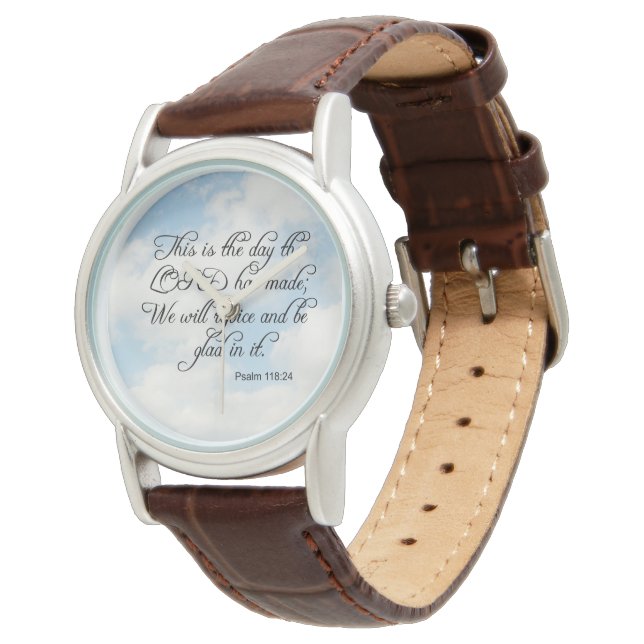 Bibelverse Psalm 118-24 über Sky Wrist Watch Armbanduhr (Schrägansicht)