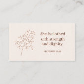 Bibelverse Sprichwörter 31:25 Christliche Frauen Visitenkarte (Rückseite)