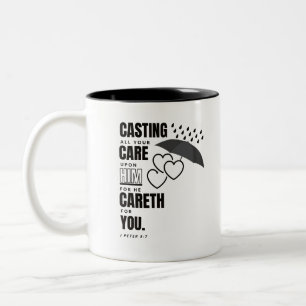 Bibelverse-Tasse - I Peter 5:7 KJV Zweifarbige Tasse
