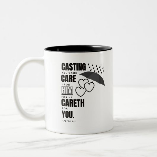 Bibelverse-Tasse - I Peter 5:7 KJV Zweifarbige Tasse (Links)