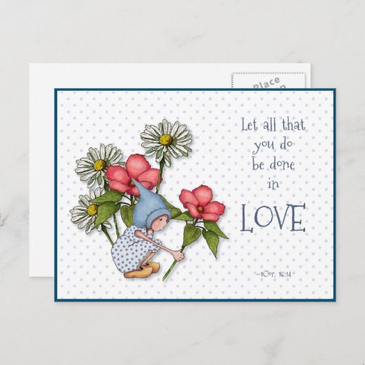 Bibelverse tun alles in LIEBE, Kind, Blume Postkarte (Vorne/Hinten)