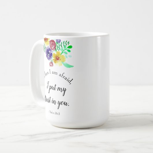 Bibelverse über Angst Wasserfarben Blume Glaube Kaffeetasse (Vorderseite Links)
