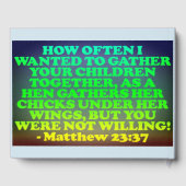 Bibelverse von Matthew 23:37. Gästebuch (Rückseite)