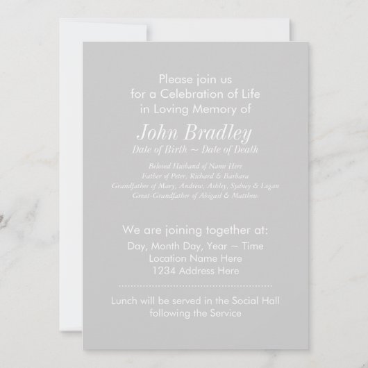 Bibelversen von John 14 Memorial Service Einladung (Rückseite)