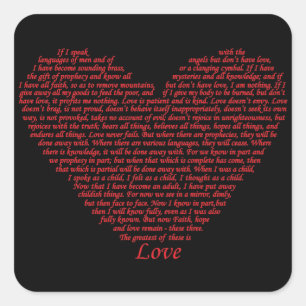 Bibelzitat 1. Korinther 13 Liebe Herz Kunst Design Quadratischer Aufkleber