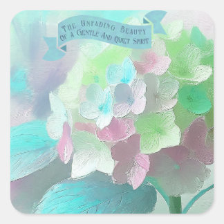 Bibelzitate Mütter, Ölgemalte Orthensia-Blume Quadratischer Aufkleber