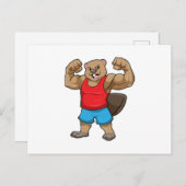 Biber als Bodybuilder mit großen Oberarmen Postkarte (Vorne/Hinten)