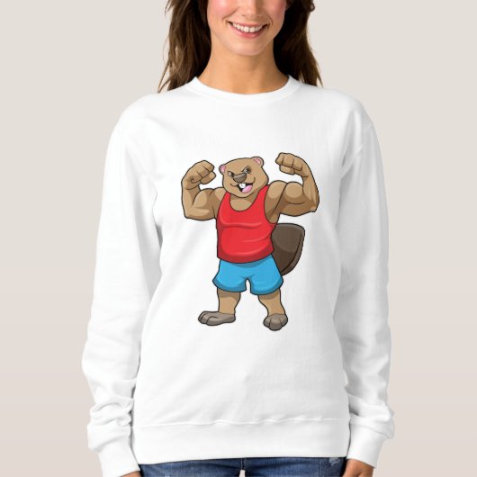 Biber als Bodybuilder mit großen Oberarmen Sweatshirt (Vorderseite)