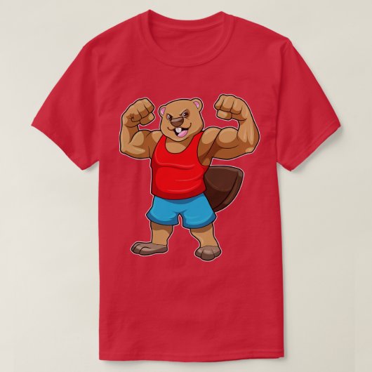 Biber als Bodybuilder mit großen Oberarmen T-Shirt (Design vorne)